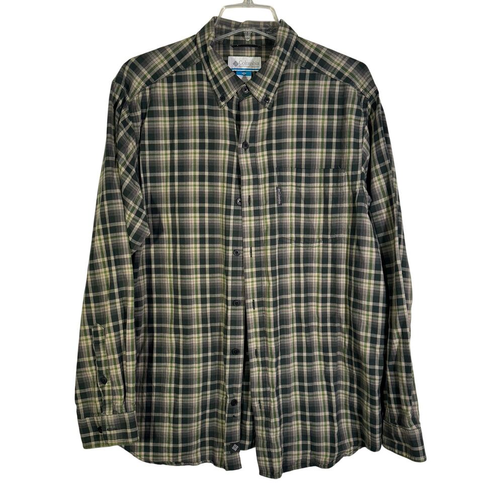 Columbia  Button Down Long Sleeve Shirt - Men’s L - Green Plaid